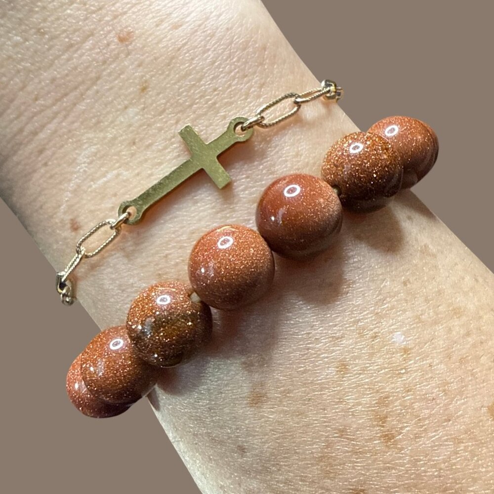 Sunstone glitter orange gemstone bracelet jewelry fashion accessories NEW